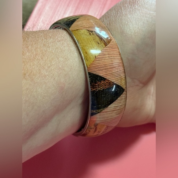Chunky Geometric Wooden Bangle Bracelet - Picture 5 of 7